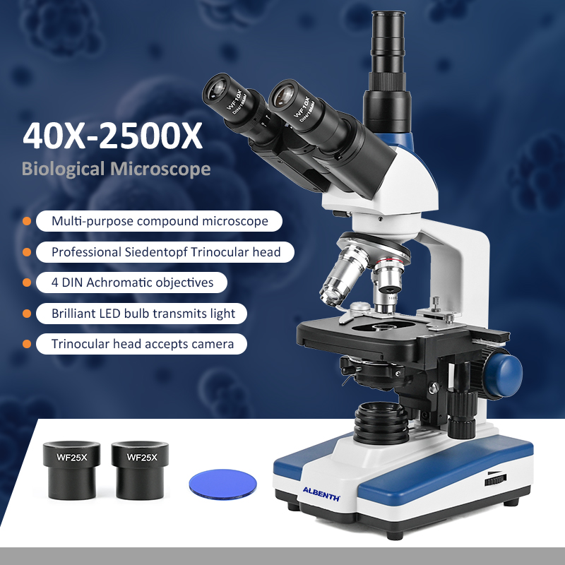 Microscope Compound 40X - Profesjonalny mikroskop biologiczny 40X-2500X, mechaniczny stół