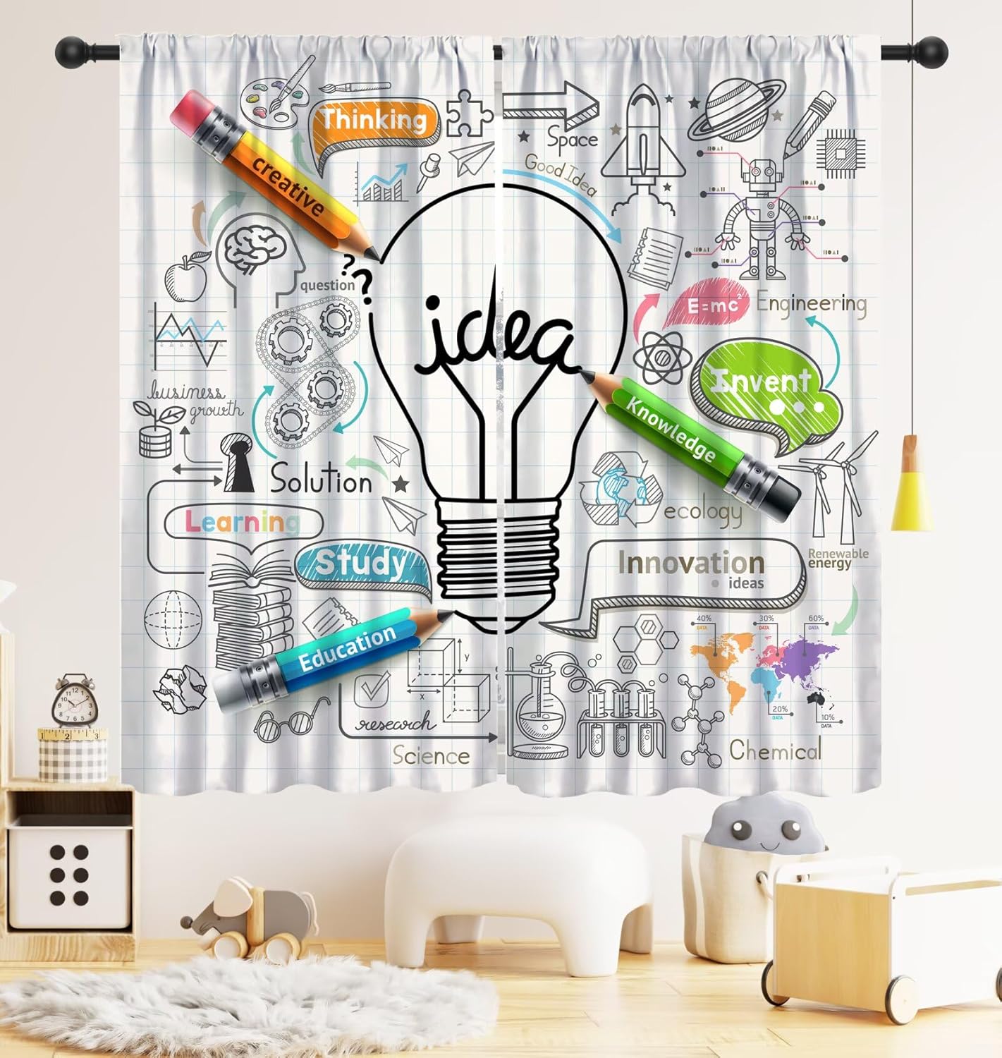 Science Nursery - Zasłony zaciemniające z motywami naukowymi z